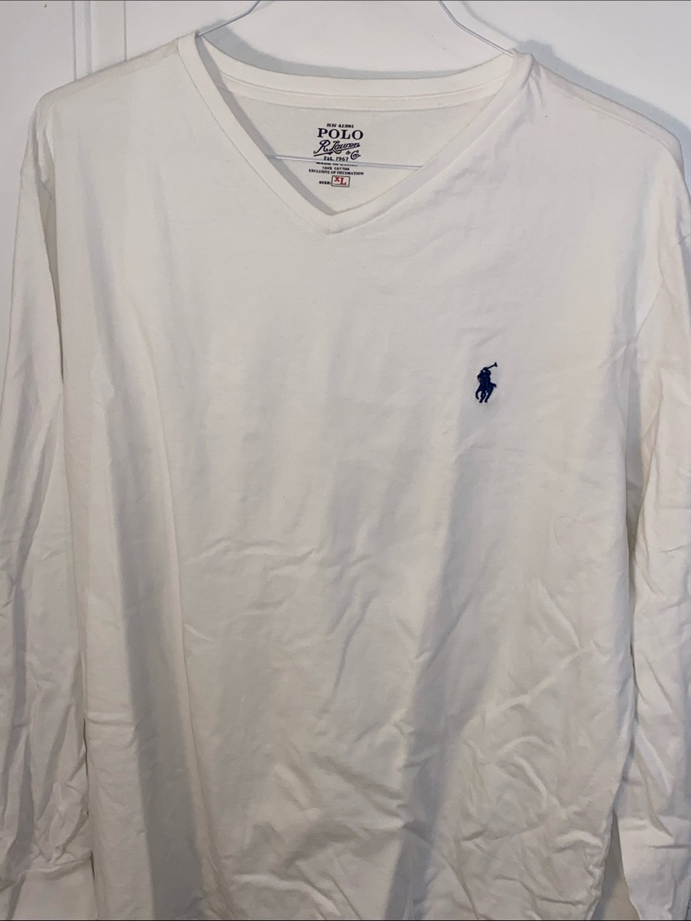 Polo by Ralph Lauren White Long Sleeve V-Neck with Navy Pony Size XL